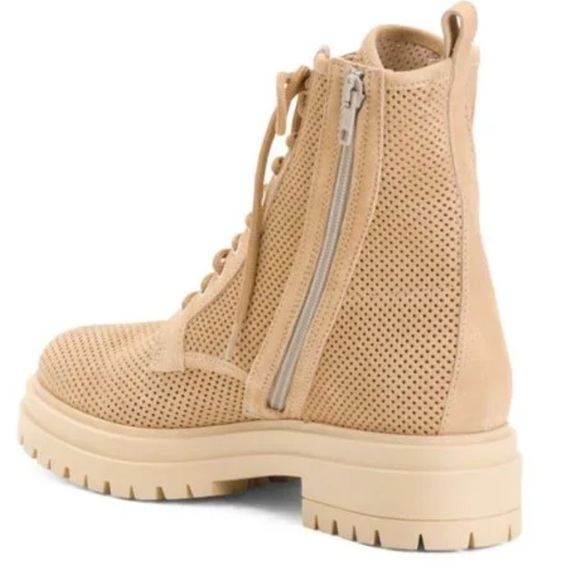 NAPOLEONI Beige Made In Italy Suede Perforated Laced Up Booties, NEW, 39 - Picture 3 of 10